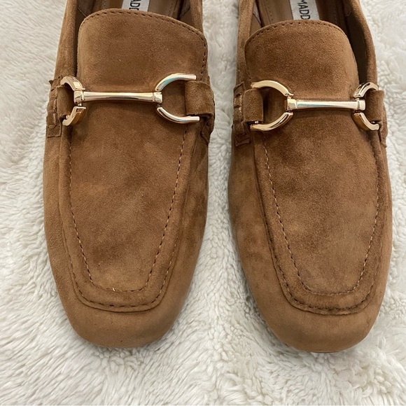 Steve Madden Hartlyn Block Heel Tan Leather Suede Bit Loafers Size 8.5 - Picture 4 of 15
